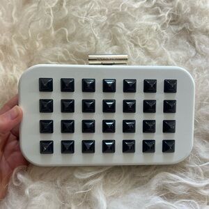 Devi Kroell Studded Box Clutch - Stylish White and Black (Used)
